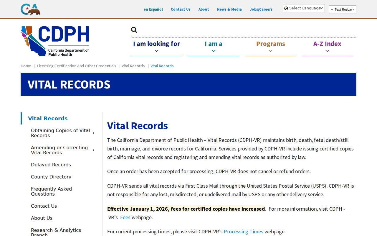 Corona residents directory reference to California vital-record applications
