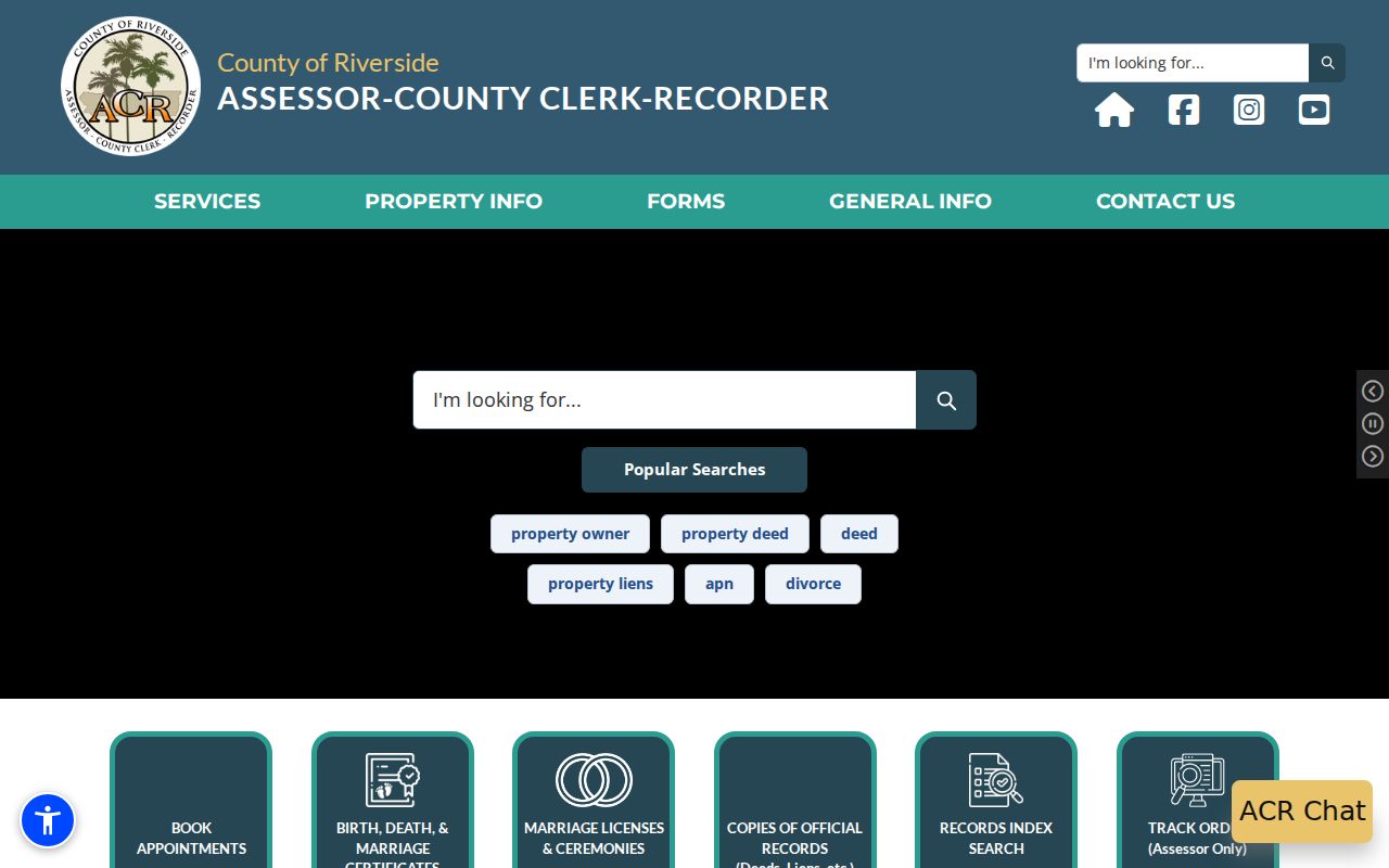 Corona residents directory reference to the Riverside County assessor and clerk office