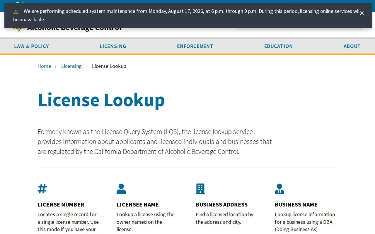 Corona resident lookup, California alcohol license lookup