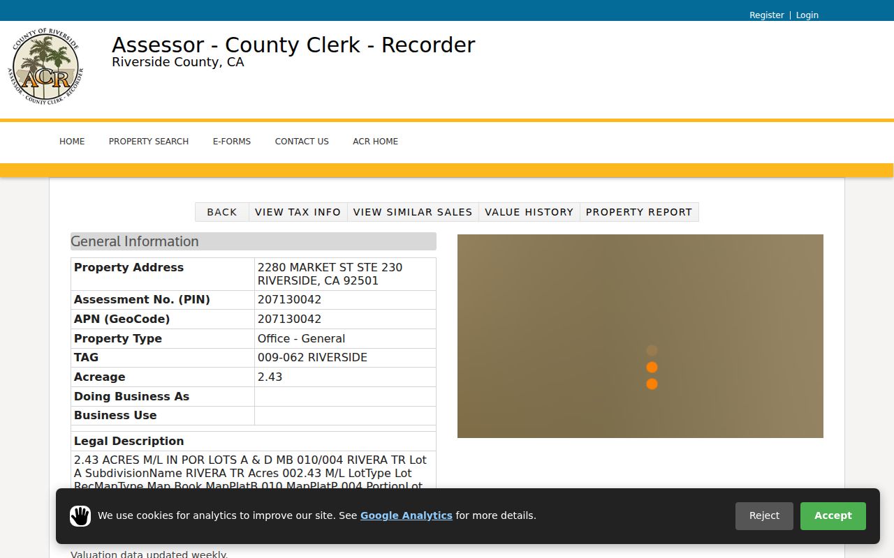 Corona street directory sample parcel valuation fields