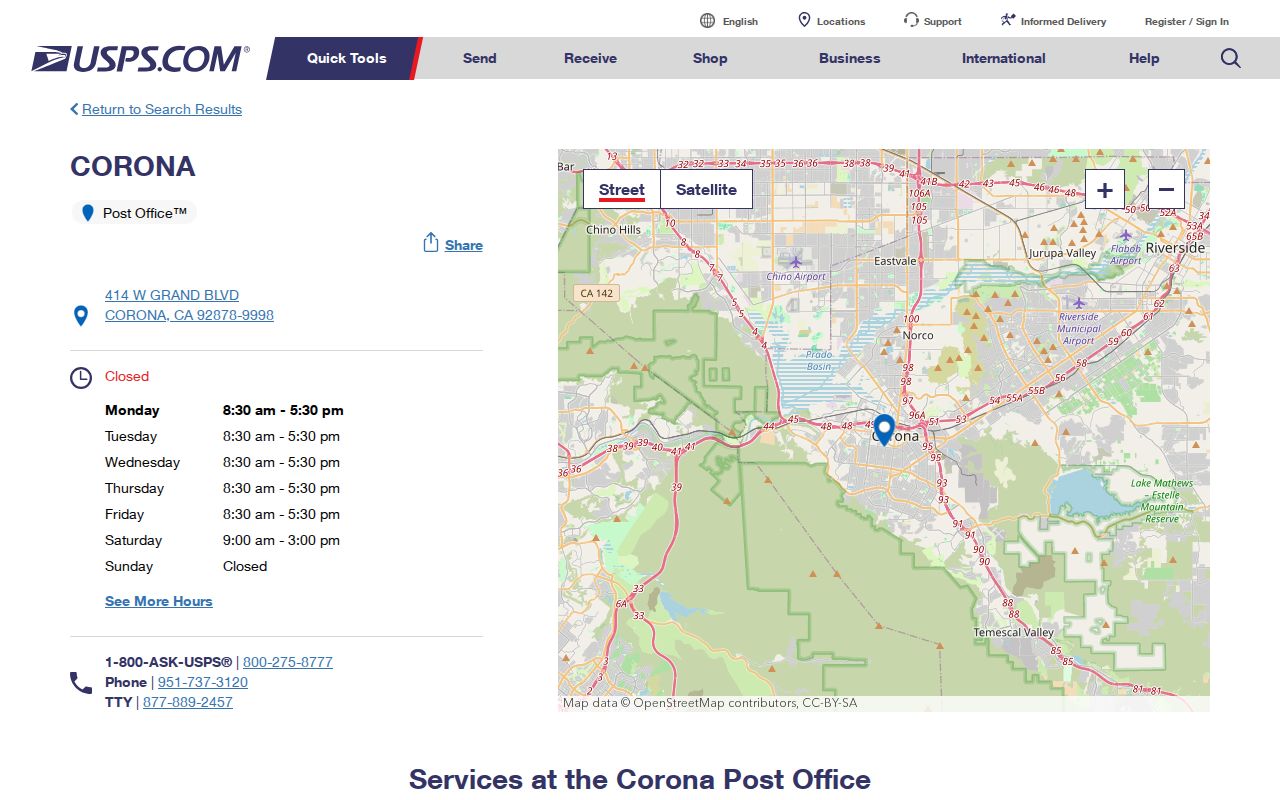Corona ZIP code, Corona Main Post Office